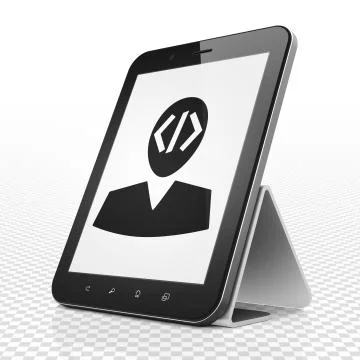 Programming concept: Tablet Computer with Programmer on display Stock-Illustration