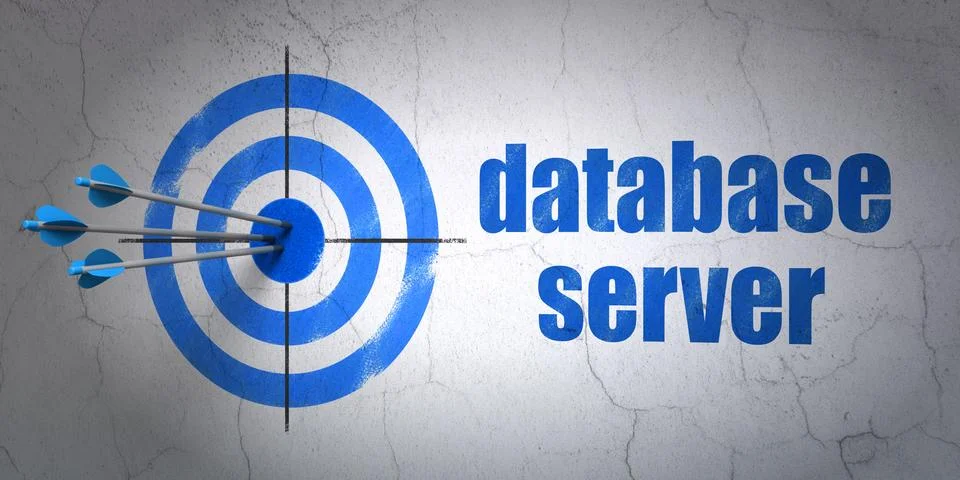 Programming concept: target and Database Server on wall background Illustrazione stock