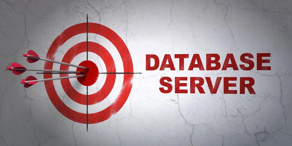 Programming concept: target and Database Server on wall background Illustrazione stock