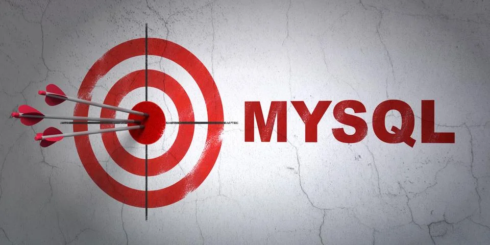Programming concept: target and MySQL on wall background 스톡 일러스트