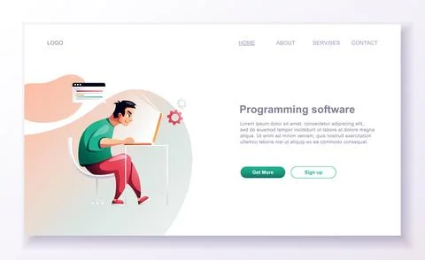 Programming concept, web engineer at work, vector illustration. Developer pro Illustrazione stock