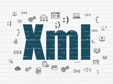 Programming concept: Xml on wall background 스톡 일러스트