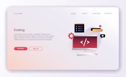 Programming concepts, coder workplace, vector illustration. Web site landing  Stock Illustration