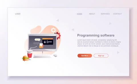 Programming concepts, coder workplace, vector illustration. Web site landing  Stock Illustration