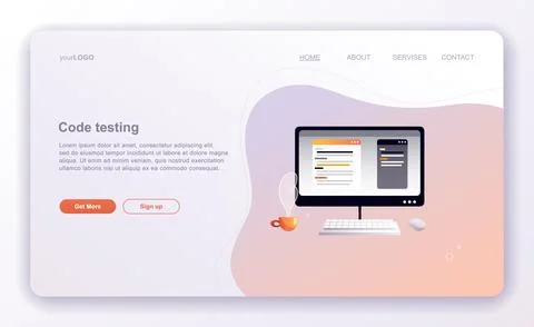 Programming concepts, coder workplace, vector illustration. Web site landing  Stock Illustration