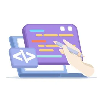 Programming concepts. Coding and scripting in digital languages. Stock-Illustration