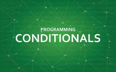Programming conditionals concept illustration white text illustration with green Stock Illustration
