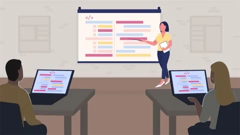 Programming course flat color animated illustration Video stock 204782127