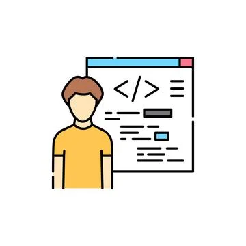 Programming courses for children olor line icon. Children learning. Stock Illustration