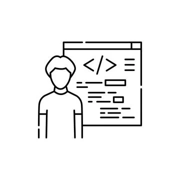 Programming courses for children olor line icon. Children learning. Illustrazione stock