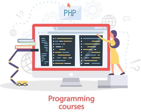 Programming courses online education, coding learning. Information technology Stock Illustration