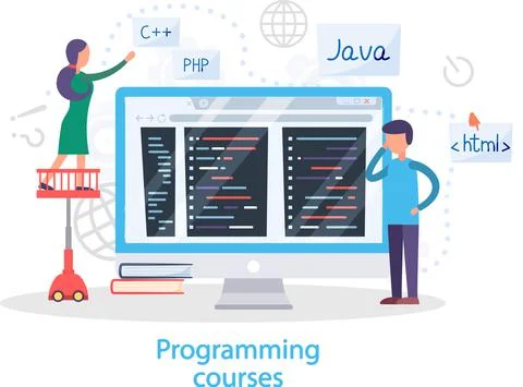 Programming courses online education, coding learning. Information technology Stock-Illustration