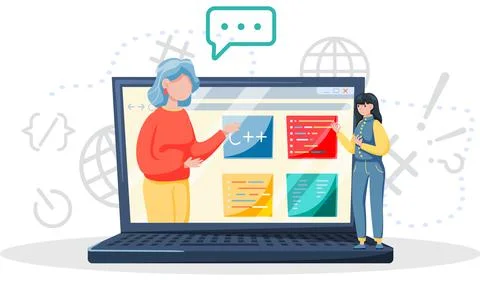 Programming courses online education, coding learning. Information technology Stock Illustration