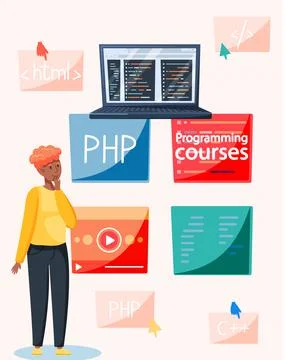 Programming courses online education, coding learning. Information technology Stock Illustration