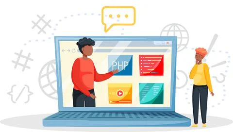 Programming courses online education, coding learning. Information technology Stock Illustration