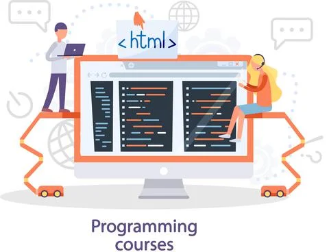 Programming courses online education, coding learning. Information technology Stock-Illustration