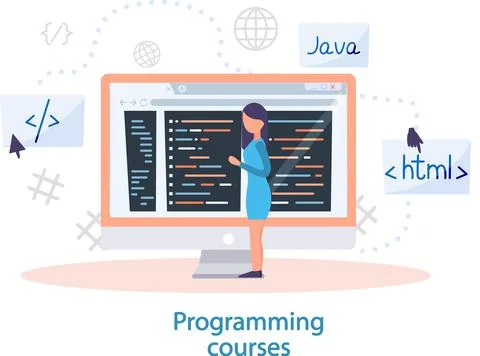 Programming courses online education, coding learning. Information technology Stock-Illustration