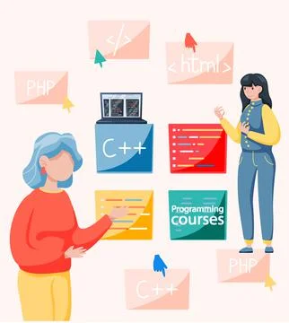 Programming courses online education, coding learning. Information technology Stock-Illustration