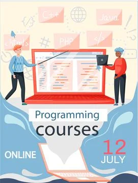 Programming courses online education, coding learning. Information technology Stock Illustration