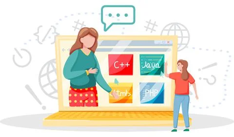 Programming courses online education, coding learning. Information technology Stock-Illustration