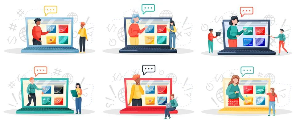 Programming courses online education, coding learning. Information technology Stock Illustration