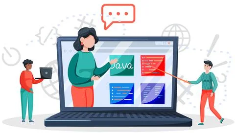 Programming courses online education, coding learning. Information technology Stock Illustration