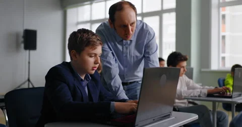 Programming Courses For School Students, Portrait Of Little Boy Communicating Stock Footage 280177926