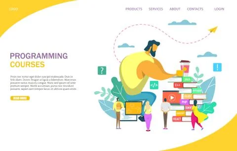 Programming courses vector website landing page design template 스톡 일러스트