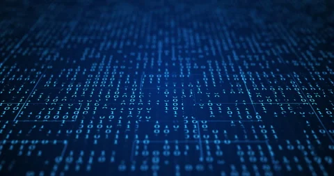 Programming, data transfer and futuristic binary code in AI testing on dark Stock Footage 284311162