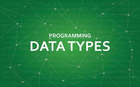 Programming data types white text illustration with green constellation map as Illustration