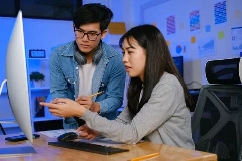 Programming development technology work at night. 스톡 사진