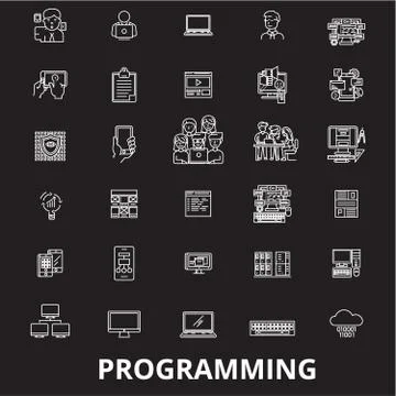 Programming editable line icons vector set on black background. Programming Stock Illustration