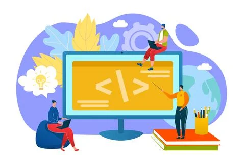 Programming education coding scrum team concept, programmers learn coding on Stock Illustration