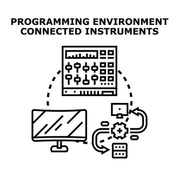 Programming environment connecting digital instruments and software Illustrazione stock