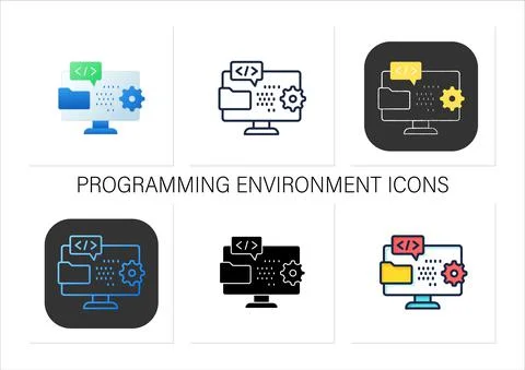 Programming environment icons set Stock Illustration
