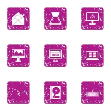 Programming error icons set, grunge style Illustrazione stock