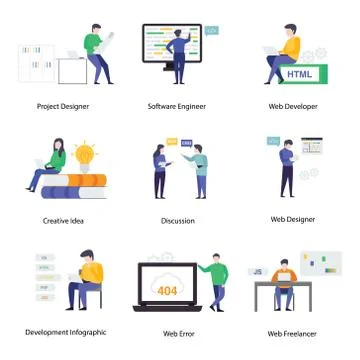 Programming Flat Illustrations Pack Stock Illustration