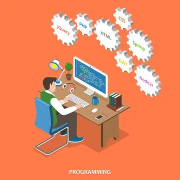 Programming flat isometric vector concept. Stock Illustration
