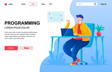 Programming flat landing page composition. Stock Illustration