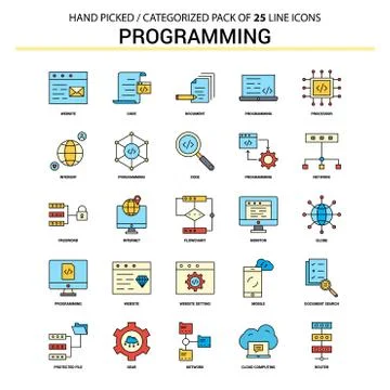 Programming Flat Line Icon Set - Business Concept Icons Design Stock Illustration