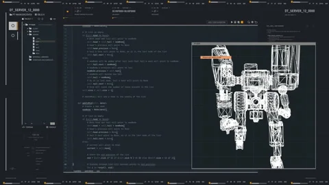 Programming Futuristic Digital Software To Command Armed Robot In Video Game Stock Footage 195292781