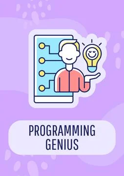 Programming genius greeting card with color icon element イラスト素材