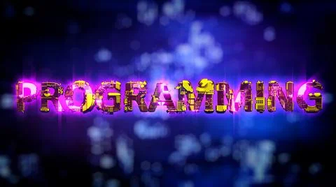 Programming glowing purple - yellow neon text in cyberpunk style Illustrazione stock
