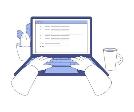 Programming with Hands at Laptop Write Code as Web and Application Development Stock Illustration