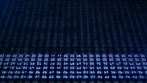 Programming HEX code running down in terminal Stock Footage 84979740