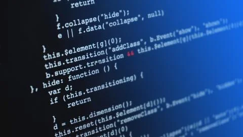 Programming html application code running down a computer screen 스톡 사진