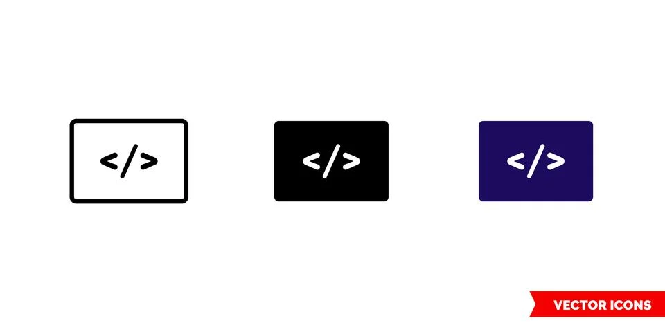 Programming icon of 3 types color, black and white, outline. Isolated vector  Illustrazione stock