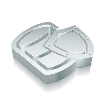 Programming icon: 3d metallic Database With Shield with reflection, vector Illustrazione stock