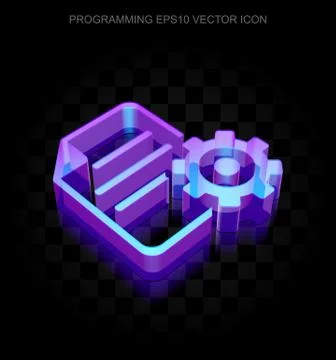 Programming icon: 3d neon glowing Gear made of glass, EPS 10 vector Stock Illustration