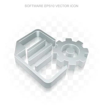 Programming icon: Flat metallic 3d Gear, transparent shadow, EPS 10 vector Illustrazione stock